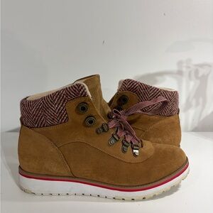 Anne Klein Sport Willpower suede lace-up ankle boots in the color cognac